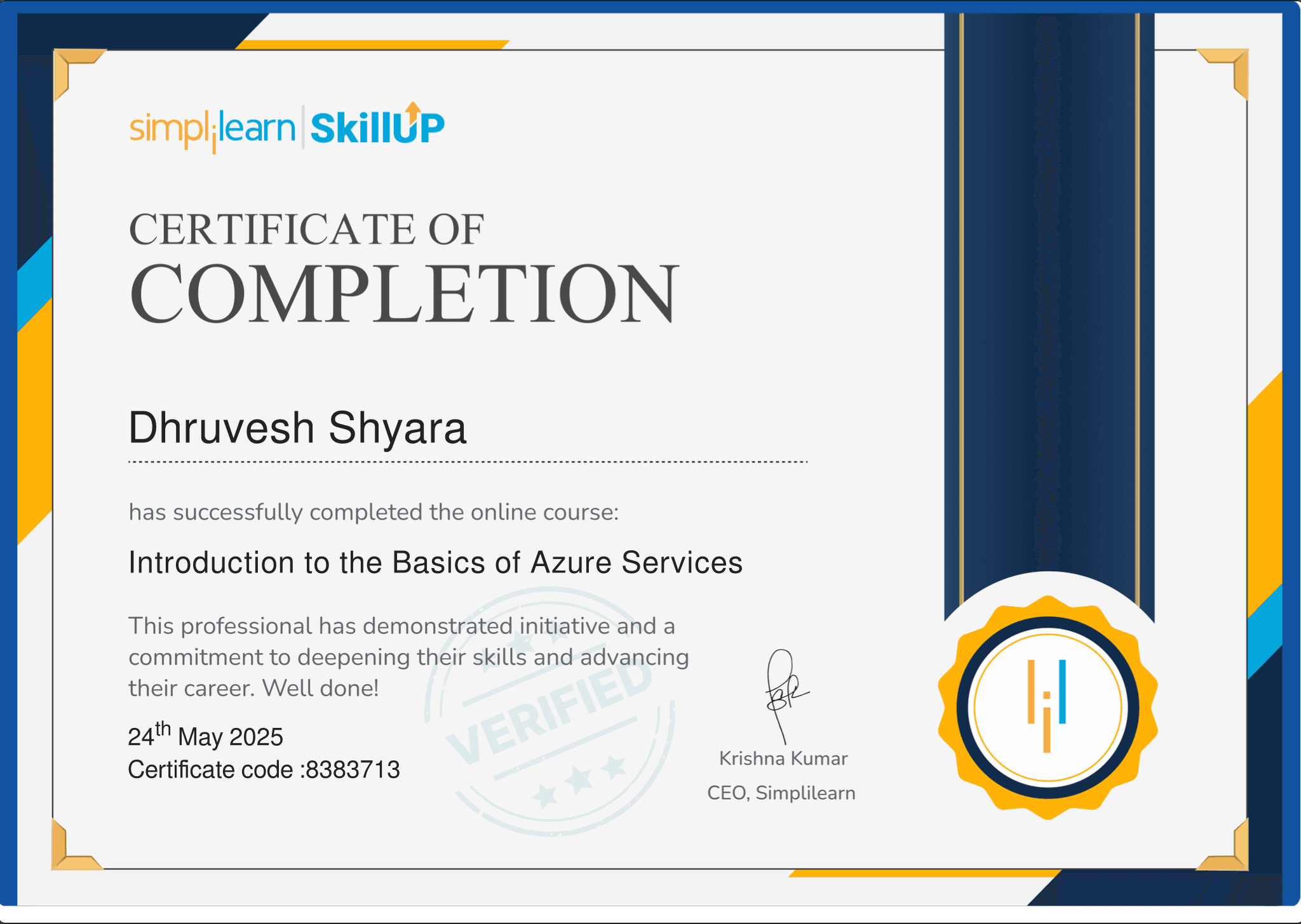 Azure Services (Basics) certificate